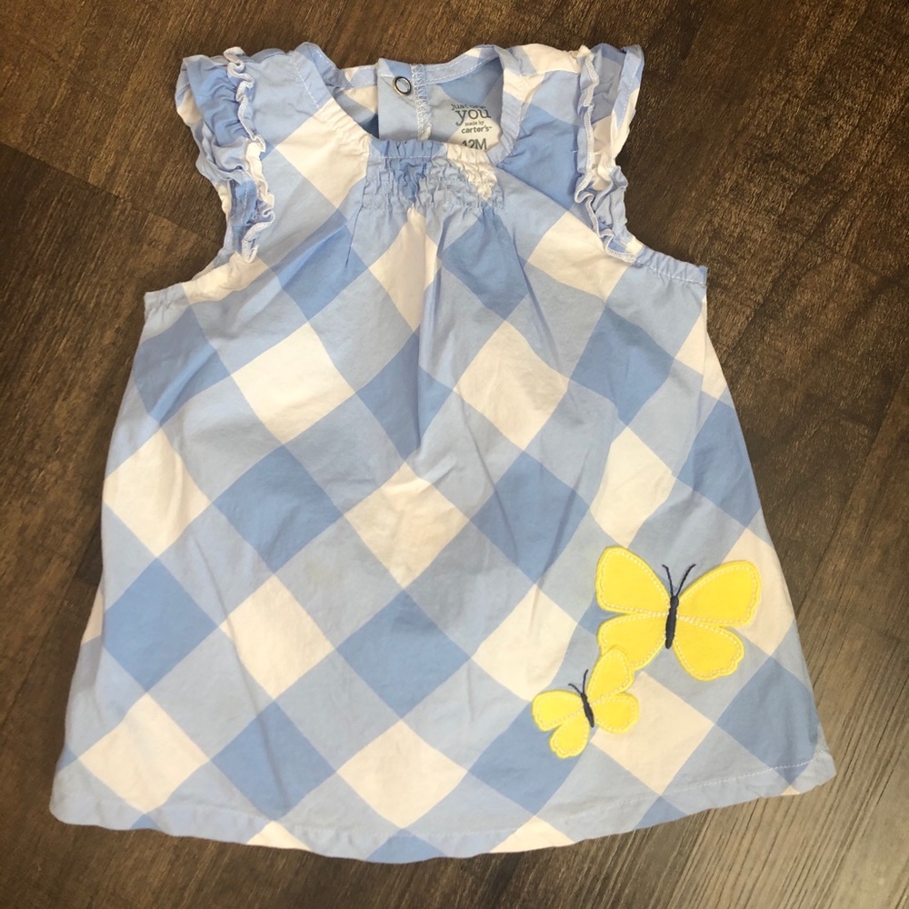 NWOTCarter’s blue/white butterfly blouse 12 months